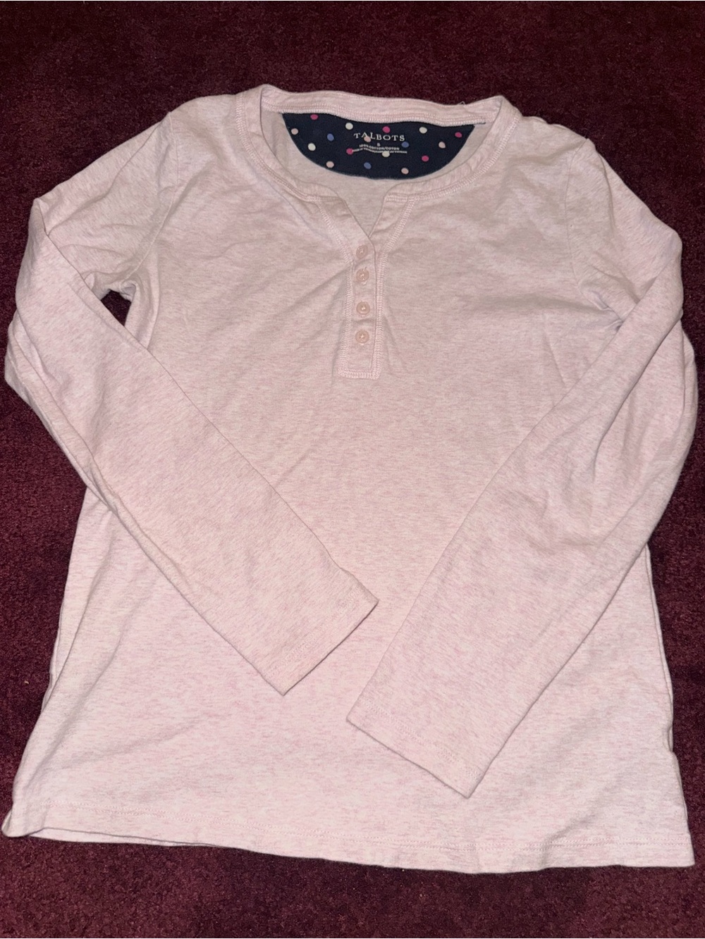 Talbots Henley button long sleeve tshirt shirt pink women’s small
